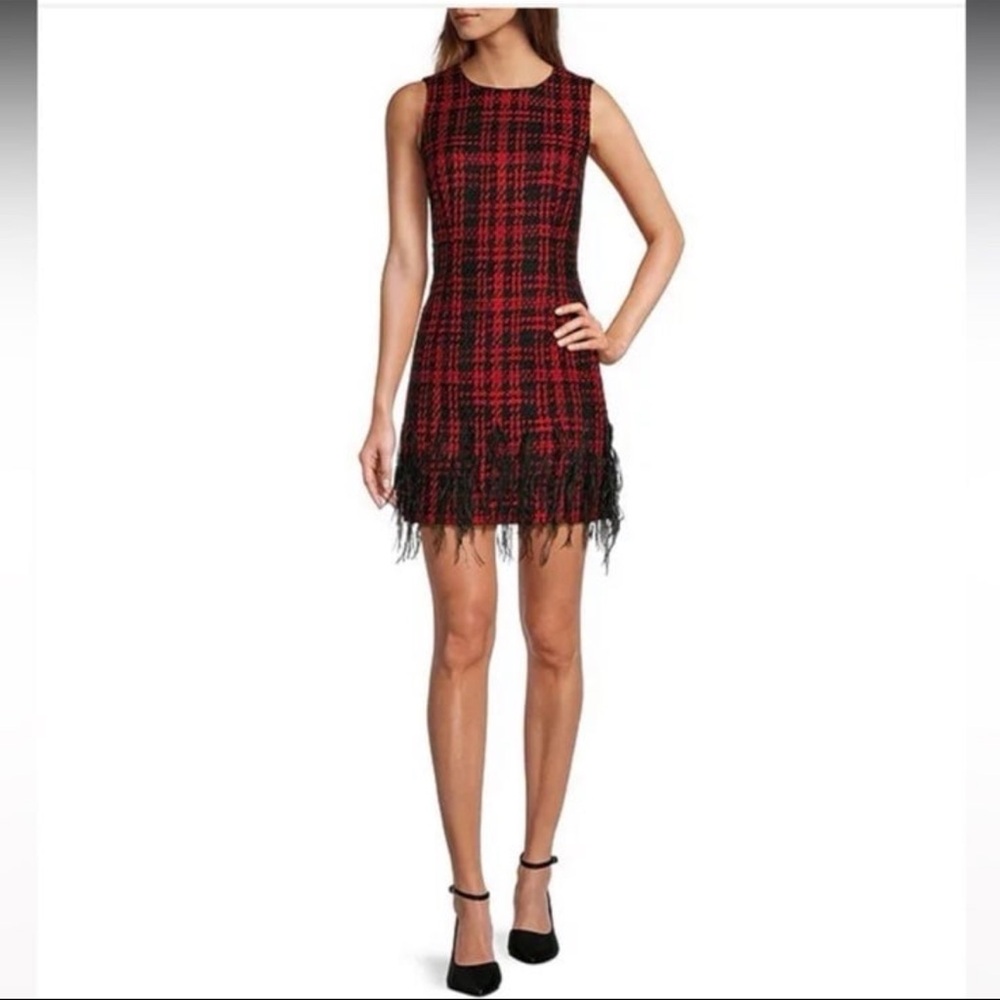 NWT Antonio Melani Irine Tweed Feather Trim Dress